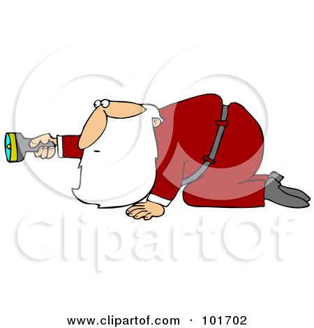 Royalty-Free (RF) Clipart Illustration of Santa Claus Crawling And Holding A Flashlight by djart