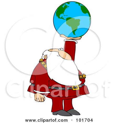 Royalty-Free (RF) Clipart Illustration of Santa Holding Up An American Globe by djart