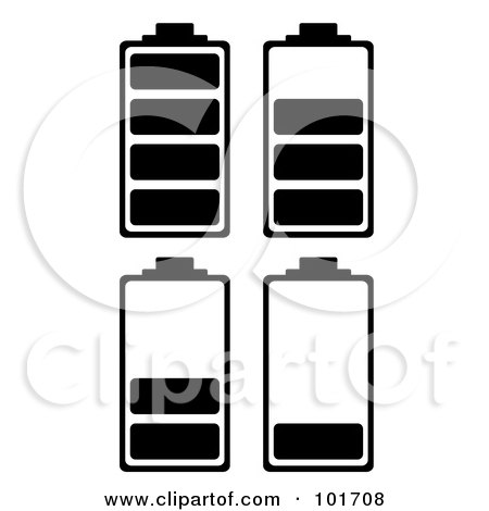 Royalty-Free (RF) Clipart Illustration of a Digital Collage Of Four Black And White Batteries At Different Charge Levels by michaeltravers