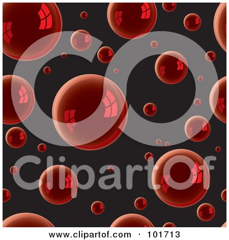 Royalty-Free (RF) Clipart Illustration of a Background Pattern Of Reflective Red Bubbles On Black by michaeltravers