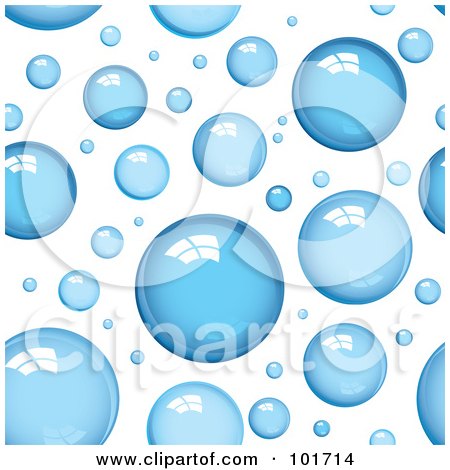 Royalty-Free (RF) Clipart Illustration of a Background Pattern Of Shiny Blue Bubbles On White by michaeltravers