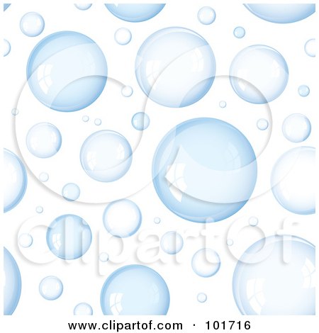 Royalty-Free (RF) Clipart Illustration of a Background Pattern Of Reflective Light Blue Bubbles On White by michaeltravers