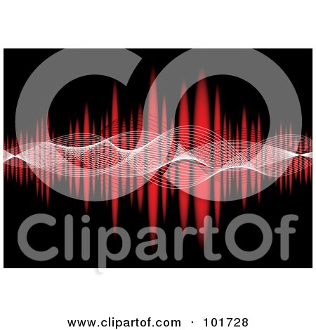 Royalty-Free (RF) Clipart Illustration of Mesh Waves Flowing Across A Red Equalizer On Black by michaeltravers