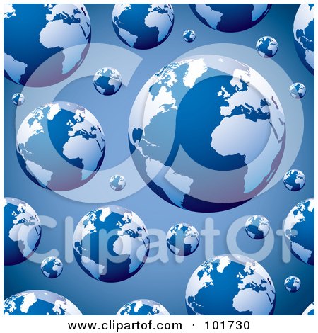 Royalty-Free (RF) Clipart Illustration of a Seamless Repeat Background Of Blue Globes On Blue by michaeltravers