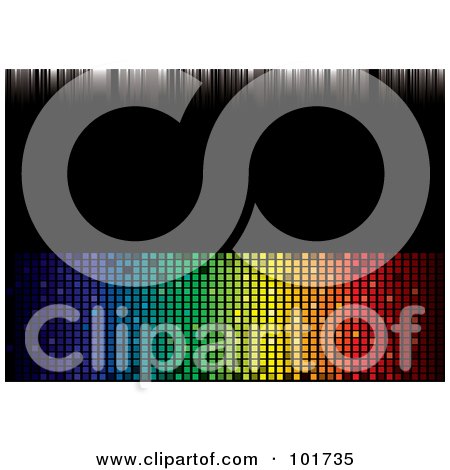 Royalty-Free (RF) Clipart Illustration of a Bottom Border Of Rainbow Pixels And A Top Border Of Stripes On Black by michaeltravers