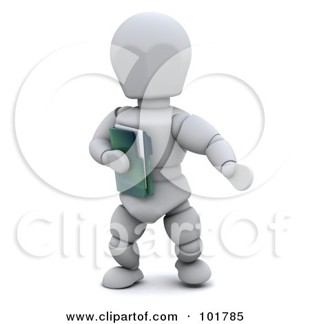 Royalty-Free (RF) Clipart Illustration of a 3d White Character Holding A Green Folder by KJ Pargeter