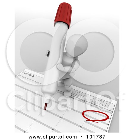 Royalty-Free (RF) Clipart Illustration of a 3d White Character Circling Independence Day On A Calendar by KJ Pargeter