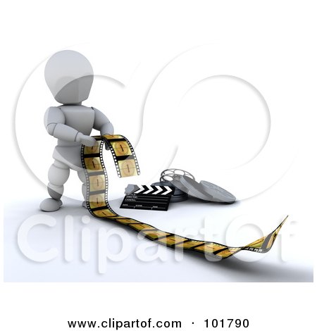 Royalty-Free (RF) Clipart Illustration of a 3d White Character Inspecting Movie Film by KJ Pargeter