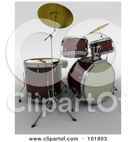 Royalty-Free (RF) Clipart Illustration of a 3d Drum Set With Cymbals by KJ Pargeter