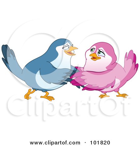 Royalty-Free (RF) Clipart Illustration of a Happy Blue And Pink Bird Couple Embracing by yayayoyo