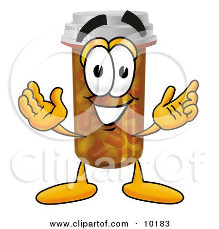 Clipart Picture of a Pill Bottle Mascot Cartoon Character With Welcoming Open Arms by Toons4Biz