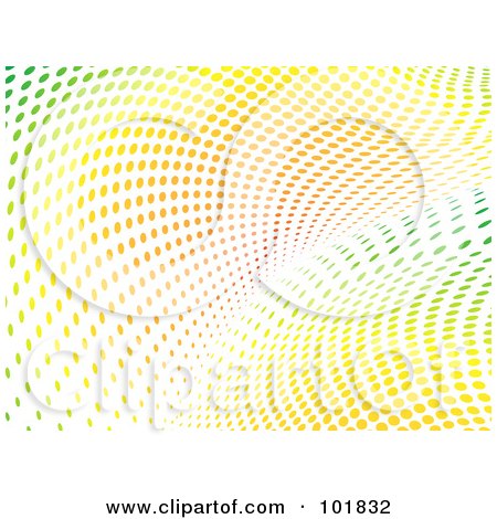 Royalty-Free (RF) Clipart Illustration of a Colorful Halftone Wave Background Over White by elaineitalia