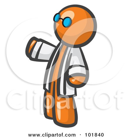 Royalty-Free (RF) Clipart Illustration of an Orange Man Scientist Wearing Blue Glasses And A Lab Coat by Leo Blanchette