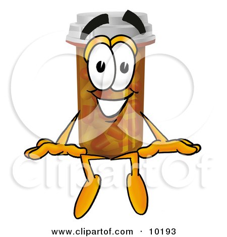 Clipart Picture of a Pill Bottle Mascot Cartoon Character Sitting by Mascot Junction