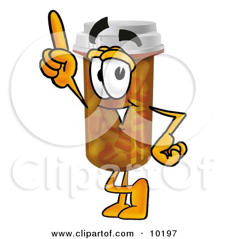 Clipart Picture of a Pill Bottle Mascot Cartoon Character Pointing Upwards by Mascot Junction