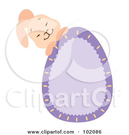 Royalty-Free (RF) Clipart Illustration of a Rabbit Behind A Purple Easter Egg by Cherie Reve