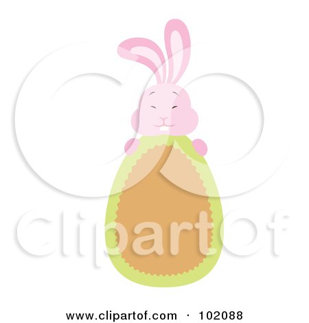 Royalty-Free (RF) Clipart Illustration of a Pink Rabbit Behind A Brown And Green Easter Egg by Cherie Reve