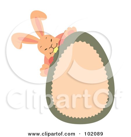 Royalty-Free (RF) Clipart Illustration of an Orange Rabbit Behind A Peach And Green Easter Egg by Cherie Reve