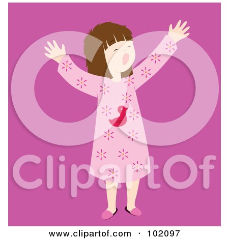 Royalty-Free (RF) Clipart Illustration of a Sleepy Girl Holding Her Arms Up And Yawning by Cherie Reve