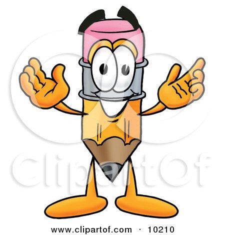 Clipart Picture of a Pencil Mascot Cartoon Character With Welcoming Open Arms by Mascot Junction