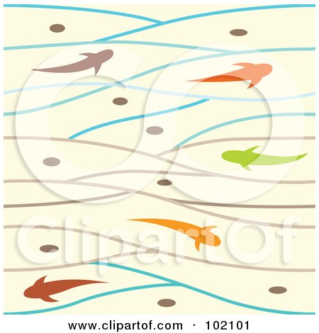 Royalty-Free (RF) Clipart Illustration of a Background Of Colorful Fish Swimming In Waves by Cherie Reve