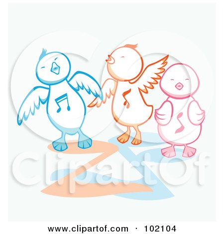 Royalty-Free (RF) Clipart Illustration of Three Singing Chicks by Cherie Reve