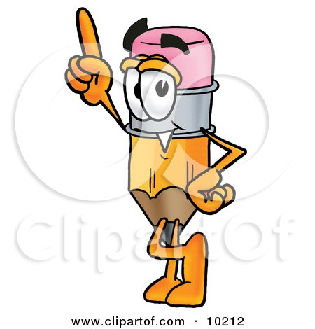 Clipart Picture of a Pencil Mascot Cartoon Character Pointing Upwards by Mascot Junction