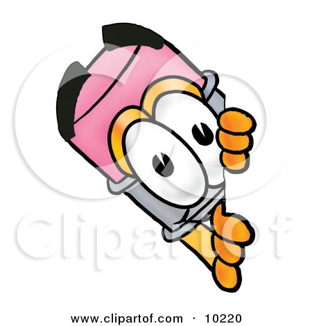 Clipart Picture of a Pencil Mascot Cartoon Character Peeking Around a Corner by Mascot Junction
