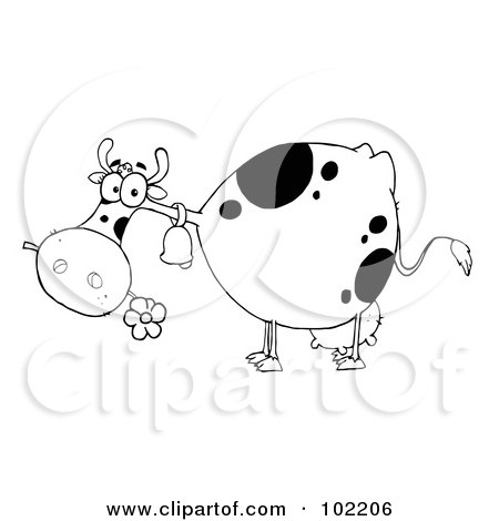 Royalty-Free (RF) Clipart Illustration of an Outlined Cow Eating A Daisy by Hit Toon