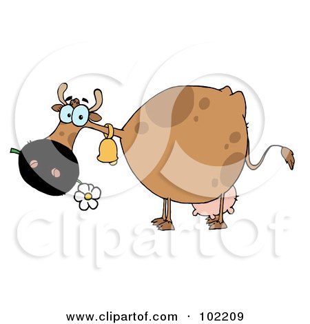 Royalty-Free (RF) Clipart Illustration of a Brown Cow Eating A Daisy by Hit Toon