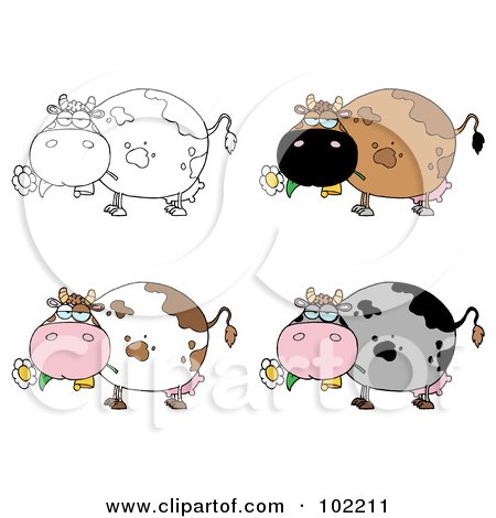 Royalty-Free (RF) Clipart Illustration of a Digital Collage Of Four Cows Eating Flowers - 2 by Hit Toon