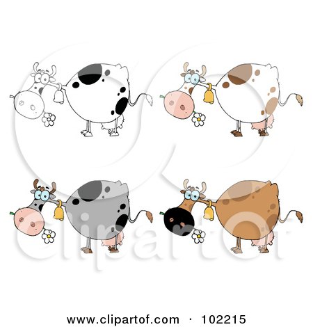 Royalty-Free (RF) Clipart Illustration of a Digital Collage Of Four Cows Eating Flowers - 1 by Hit Toon