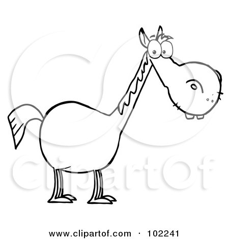 Royalty-Free (RF) Clipart Illustration of a Coloring Page Outline Of A Short Horse With A Long Neck by Hit Toon