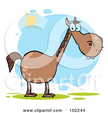 Royalty-Free (RF) Clipart Illustration of a Brown Horse With A Long Neck In The Sunshine by Hit Toon