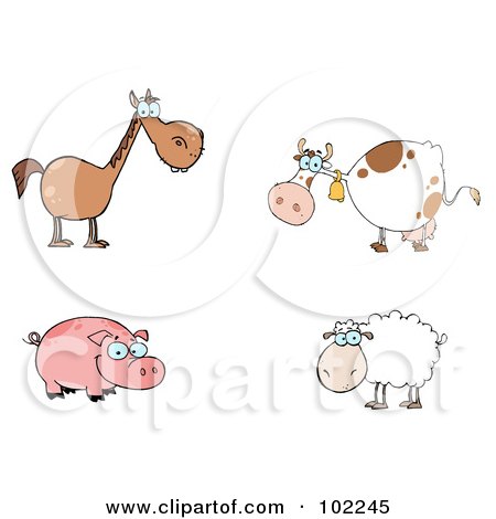 Royalty-Free (RF) Clipart Illustration of a Digital Collage Of A Farm Horse, Cow, Pig And Sheep by Hit Toon