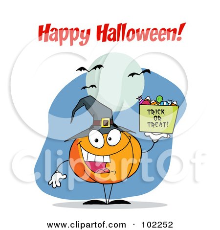 Royalty-Free (RF) Clipart Illustration of a Happy Halloween Greeting Over A Pumpkin by Hit Toon