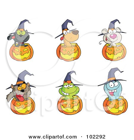 Royalty-Free (RF) Clipart Illustration of a Digital Collage Of Animals And Jack O Lanterns by Hit Toon