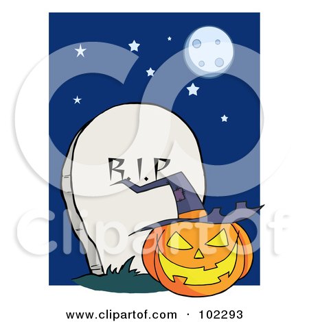 Royalty-Free (RF) Clipart Illustration of a Jack O Lantern By A Tombstone by Hit Toon
