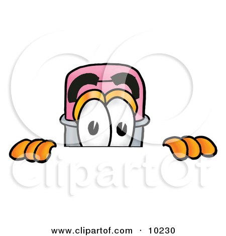 Clipart Picture of a Pencil Mascot Cartoon Character Peeking Over a Surface by Mascot Junction