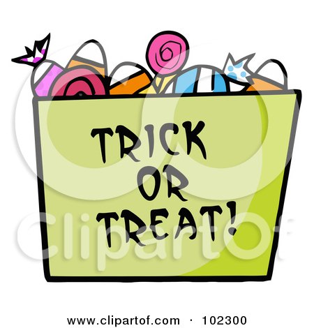 Royalty-Free (RF) Clipart Illustration of a Green Trick Or Treat Bucket Of Candy by Hit Toon