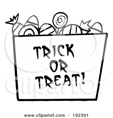 Royalty-Free (RF) Clipart Illustration of a Black And White Trick Or Treat Bucket Of Candy by Hit Toon