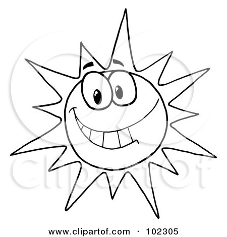 Royalty-Free (RF) Clipart Illustration of an Outlined Sunny Face Smiling by Hit Toon