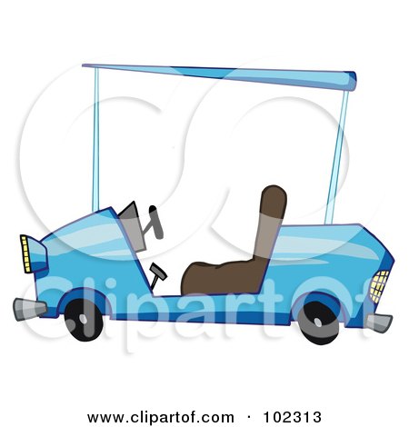 Royalty-Free (RF) Clipart Illustration of a Blue Golf Cart by Hit Toon