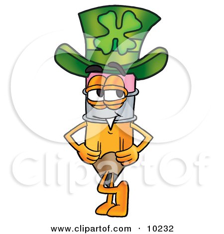 Clipart Picture of a Pencil Mascot Cartoon Character Wearing a Saint Patricks Day Hat With a Clover on it by Mascot Junction