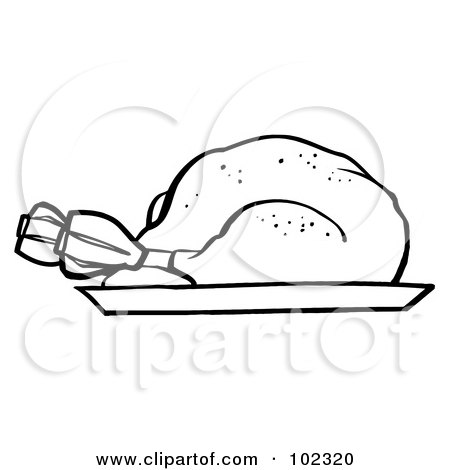 Royalty-Free (RF) Clipart Illustration of an Outlined Roasted Turkey On A Tray by Hit Toon