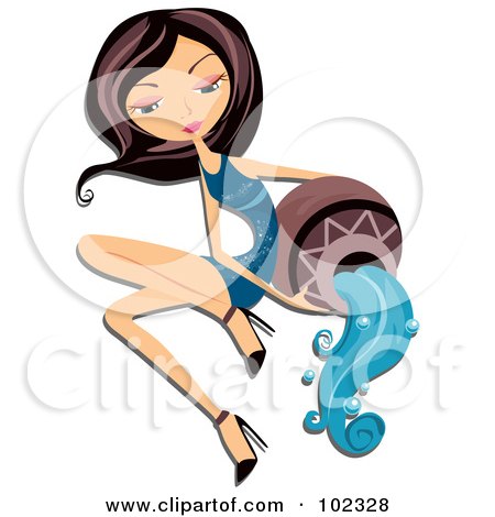 Royalty-Free (RF) Clipart Illustration of a Beautiful Aquarius Zodiac Woman Pouring Water by BNP Design Studio