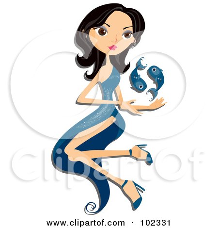 Royalty-Free (RF) Clipart Illustration of a Beautiful Pizces Zodiac Woman With Fish by BNP Design Studio