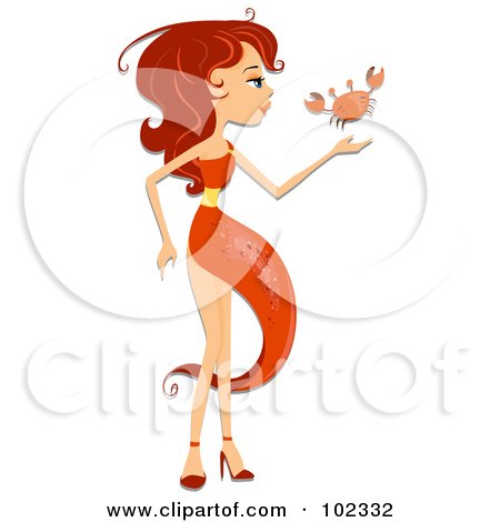Royalty-Free (RF) Clipart Illustration of a Beautiful Cancer Zodiac Woman With A Crab by BNP Design Studio