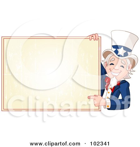 Royalty-Free (RF) Clipart Illustration of a Friendly Uncle Sam Smiling And Pointing To A Blank Sign by Pushkin