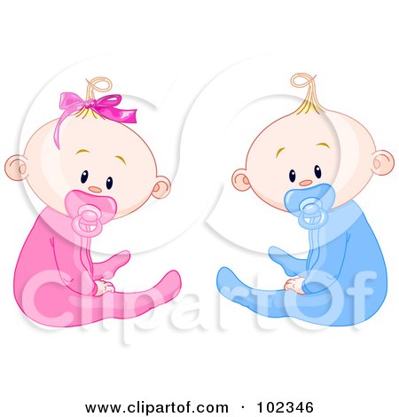 Royalty-Free (RF) Clipart Illustration of Boy And Girl Baby Twins With Pacifiers by Pushkin